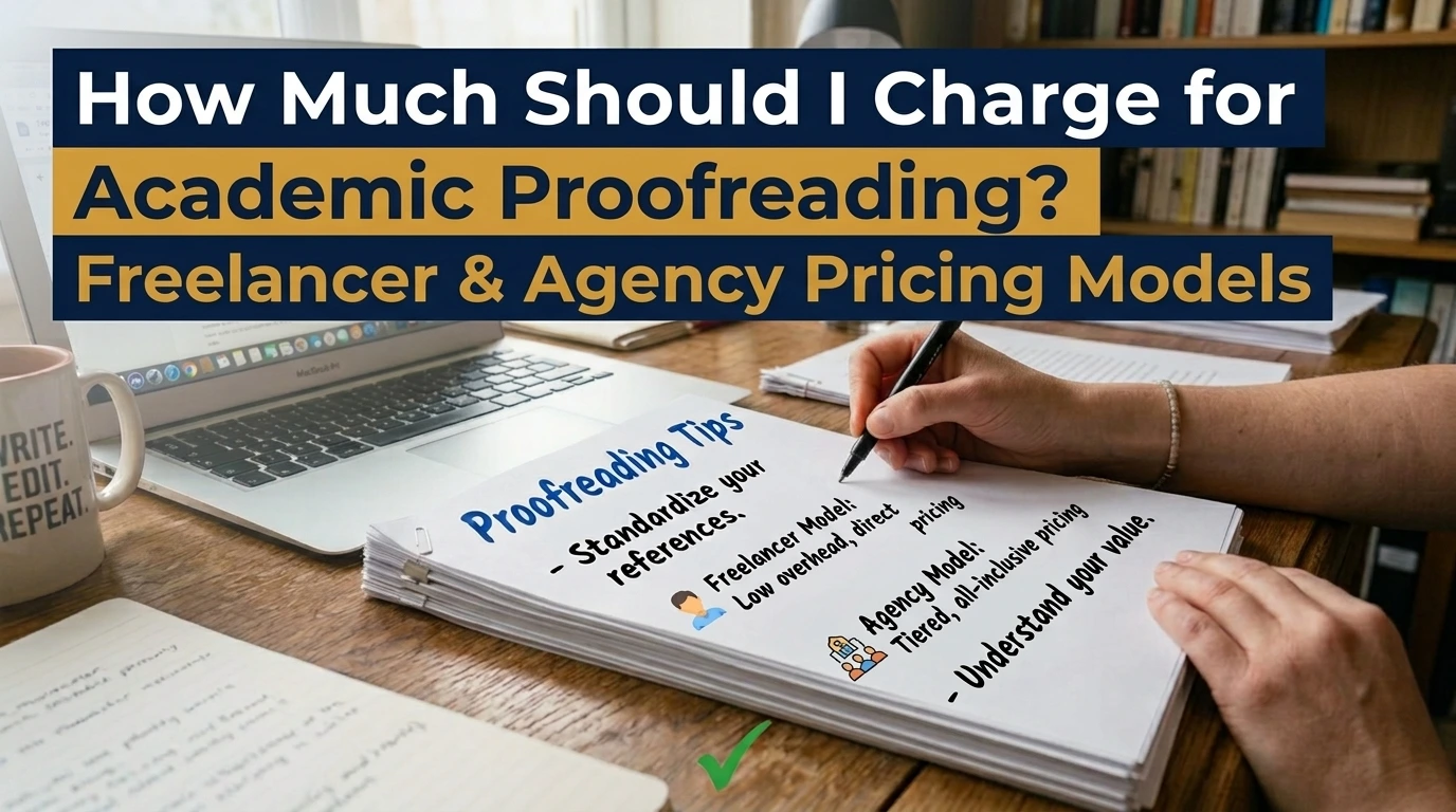 Academic proofreading pricing guide comparing freelance editor rates, per-word and hourly fees, dissertation proofreading costs, and agency pricing models in 2026.