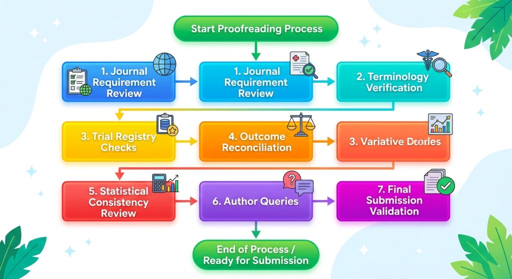 medical manuscript proofreading and trial registry compliance workflow